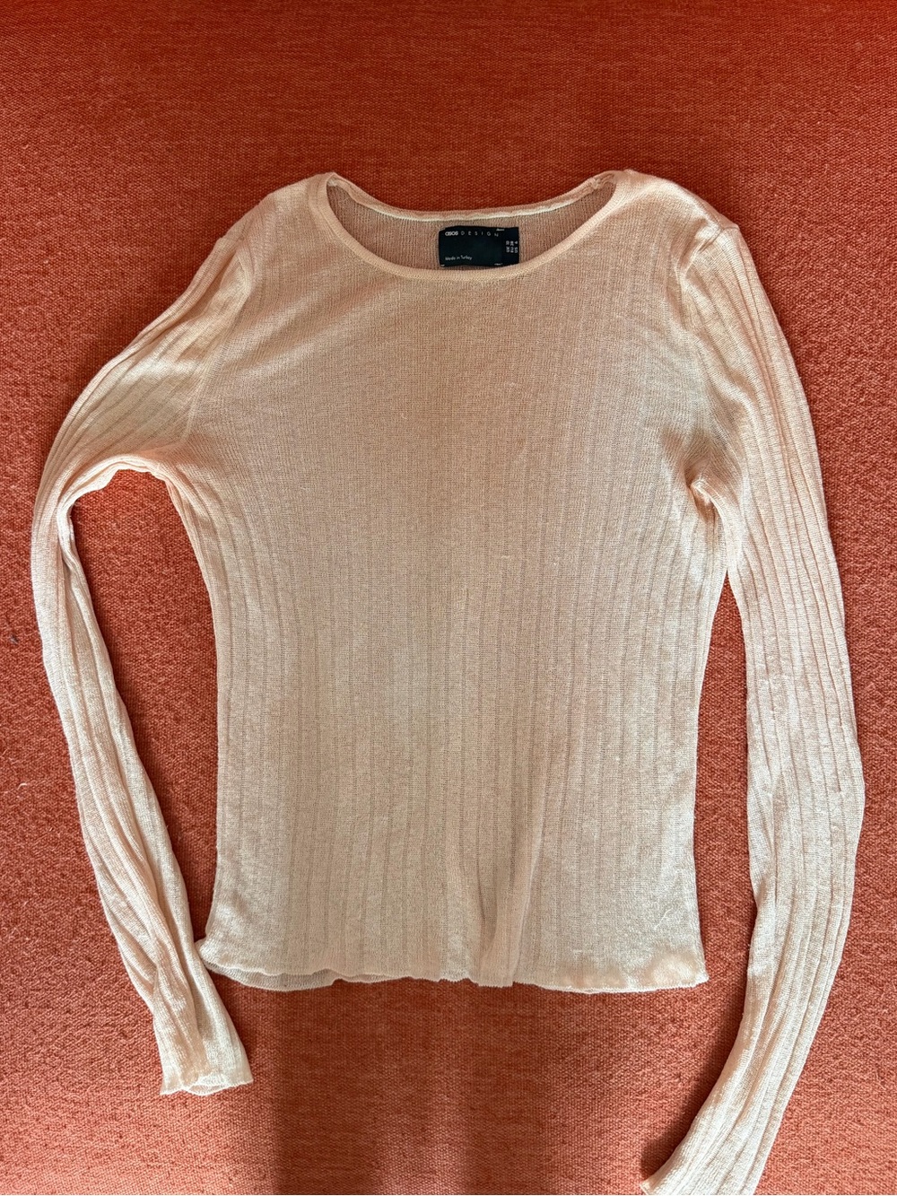 Light Peach Ribbed Long-Sleeve Women's Top